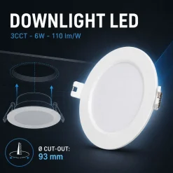 Downlight LED circular empotrable - 3CCT - 6W - 110 lm/W - Corte Ø93mm