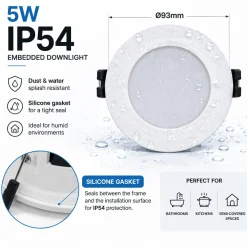 Downlight LED circular empotrable - CCT - 5W - Corte Ø 75 mm - IP54