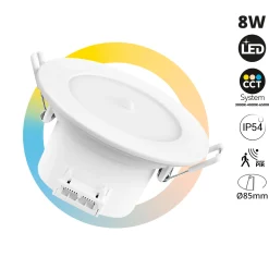 Downlight LED con sensor PIR "CLIO" - 8W - CCT - 700lm - Corte Ø85mm - IP54