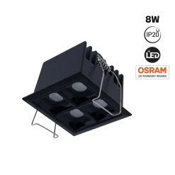 Downlight LED cuadrado empotrable 8W - Negro - 4 Focos - UGR18 - CRI90 - Chip OSRAM