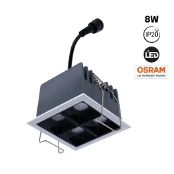 Downlight LED cuadrado empotrable 8W - Blanco - 4 Focos - UGR18 - CRI90 - Chip OSRAM