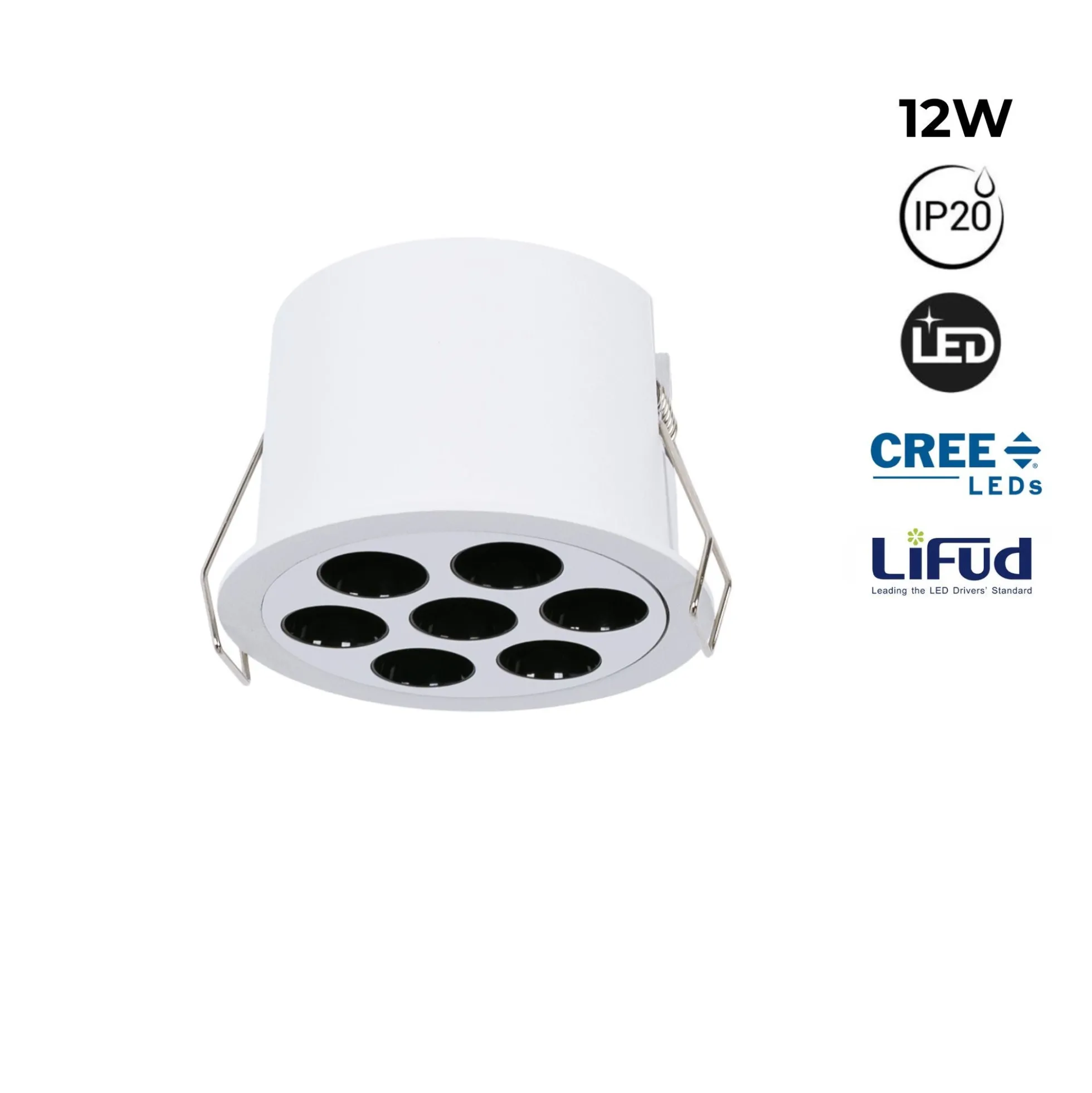 Downlight LED empotrable circular 12W - UGR18 - Corte Ø 70mm - Blanco