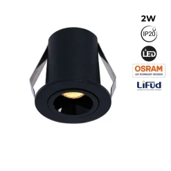 Downlight LED empotrable circular 2W - Chip Osram - UGR18 -  Corte Ø 25mm - Negro
