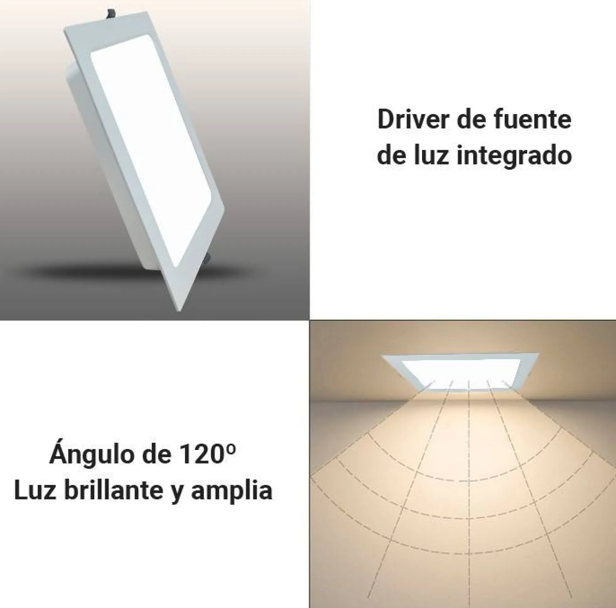 Downlight LED empotrable cuadrado 22W Corte 190 X 190mm