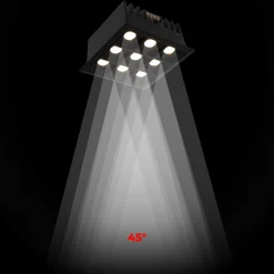 Downlight LED Empotrable Cuadrado Antideslumbrante · Marco -Negro - 18W - 9 Focos - UGR18 - CRI90 - Chip OSRAM