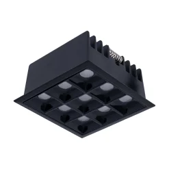 Downlight LED Empotrable Cuadrado Antideslumbrante · Marco -Negro - 18W - 9 Focos - UGR18 - CRI90 - Chip OSRAM