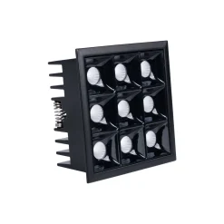 Downlight LED Empotrable Cuadrado Antideslumbrante · Marco -Negro - 18W - 9 Focos - UGR18 - CRI90 - Chip OSRAM