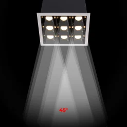 Downlight LED Empotrable CuadradoAntideslumbrante - Marco Blanco - 18W - 9 Focos - UGR18 - CRI90 - Chip OSRAM
