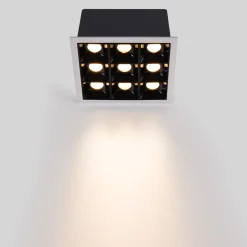 Downlight LED Empotrable CuadradoAntideslumbrante - Marco Blanco - 18W - 9 Focos - UGR18 - CRI90 - Chip OSRAM
