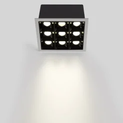 Downlight LED Empotrable CuadradoAntideslumbrante - Marco Blanco - 18W - 9 Focos - UGR18 - CRI90 - Chip OSRAM