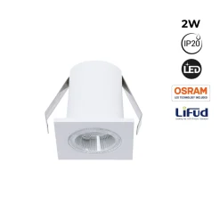 Downlight LED empotrable cuadrado 2W - Chip Osram - UGR18 -  Corte Ø 25mm - Blanco