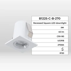 Downlight LED empotrable cuadrado 2W - Chip Osram - UGR18 -  Corte Ø 25mm - Blanco