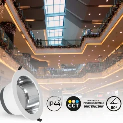 Downlight LED IP44 potencia ajustable 10W/15W/20W - CCT - 100lm/W - Corte Ø 150mm