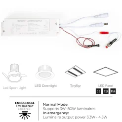 Driver LED para emergencia - Salida 3,3/4,5W - 3h autonomía - Luz 3-80W