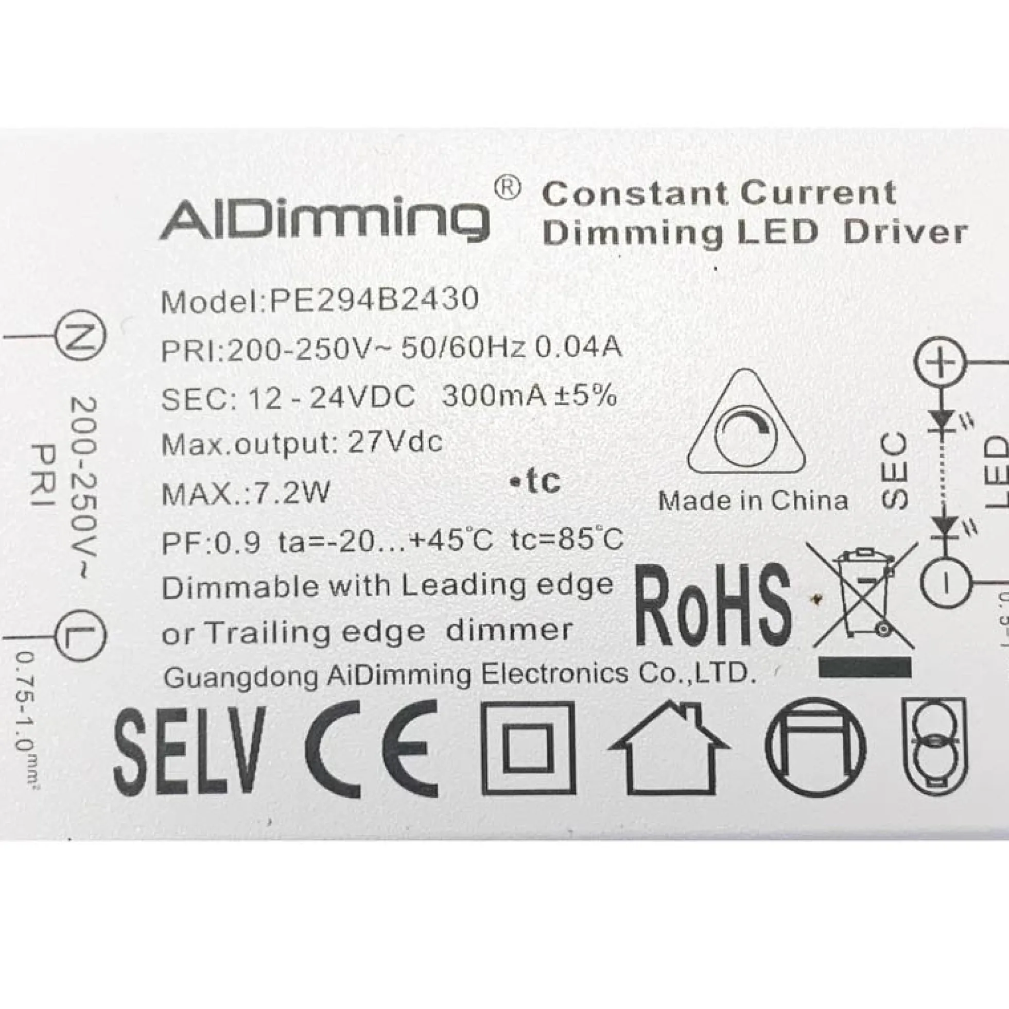 Driver regulable TRIAC corriente constante 12-24V 7.2W 300mA
