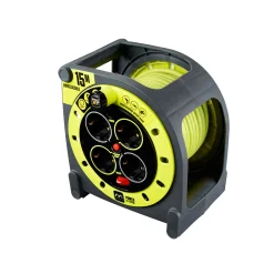 Enrollacables Cerrado Pro-XT - 4 tomas - Cable alta visibilidad 3x1,5mm2 - 15m - IP20
