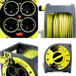 Enrollacables Cerrado Pro-XT - 4 tomas - Cable alta visibilidad 3x1,5mm2 - 15m - IP20