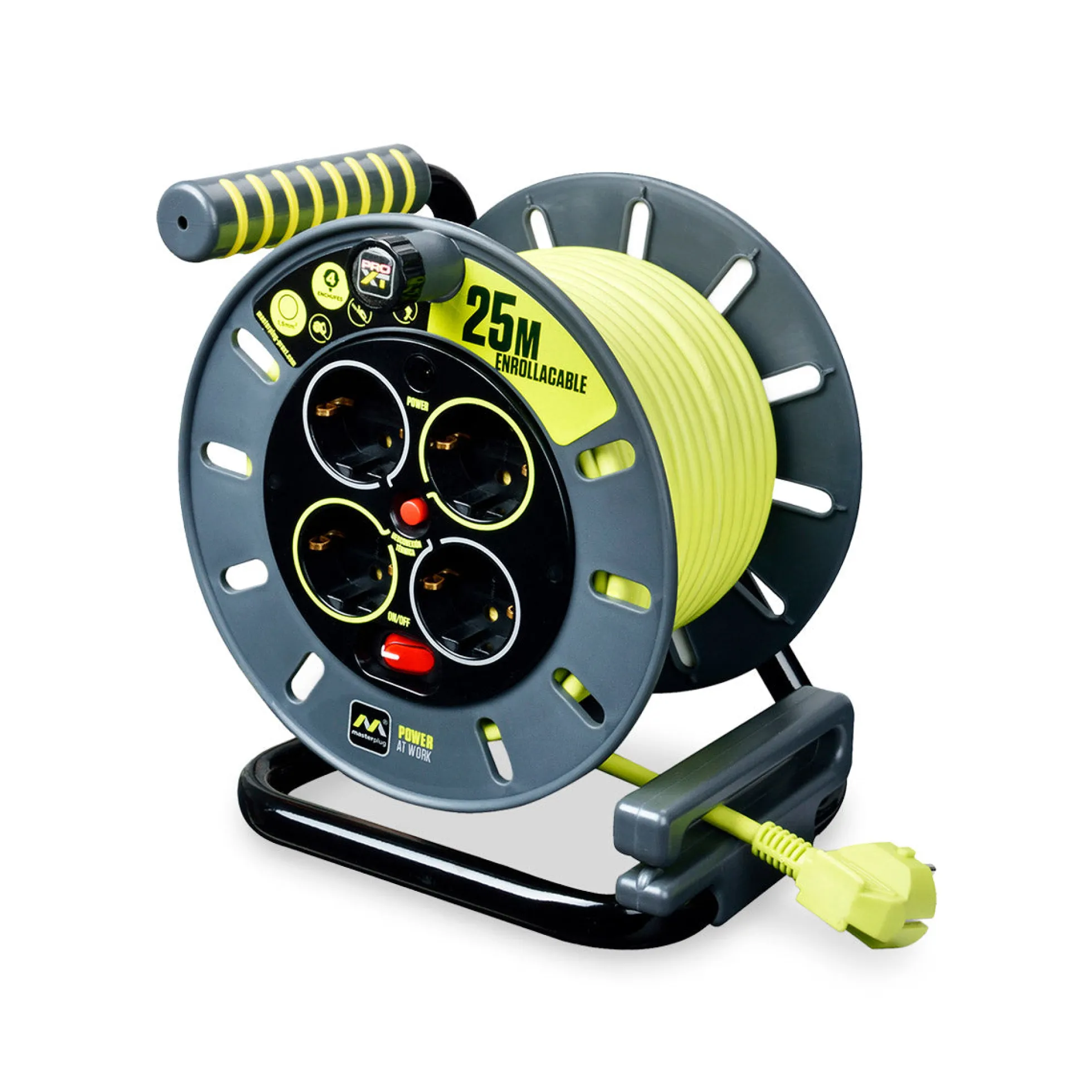 Enrollacables Pro-XT - 4 tomas - Cable alta visibilidad 3x1,5mm2 - 25m - IP20