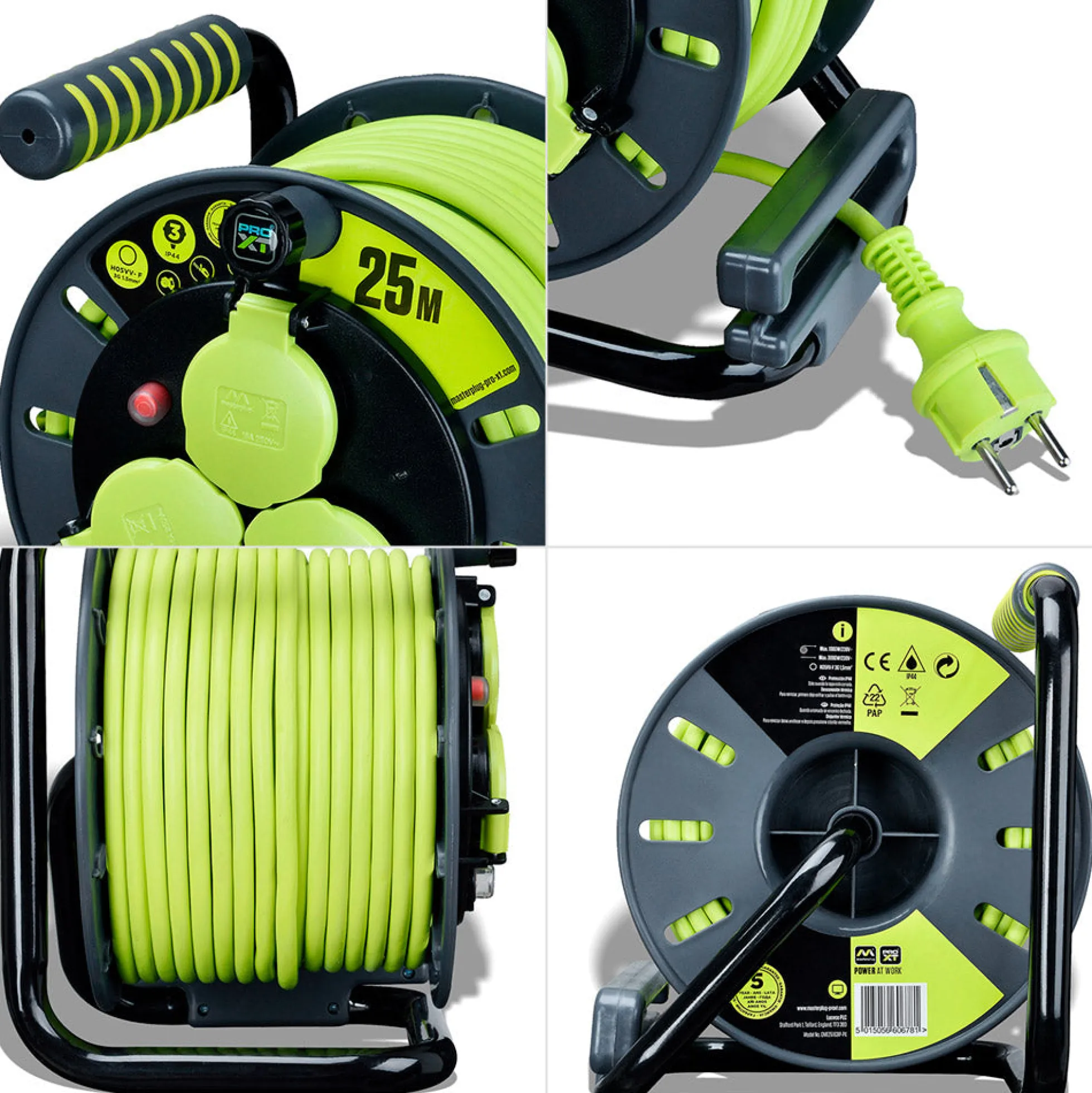 Enrollacables Pro-XT - 3 tomas - Cable alta visibilidad 3x1,5mm2 - 25m - IP44