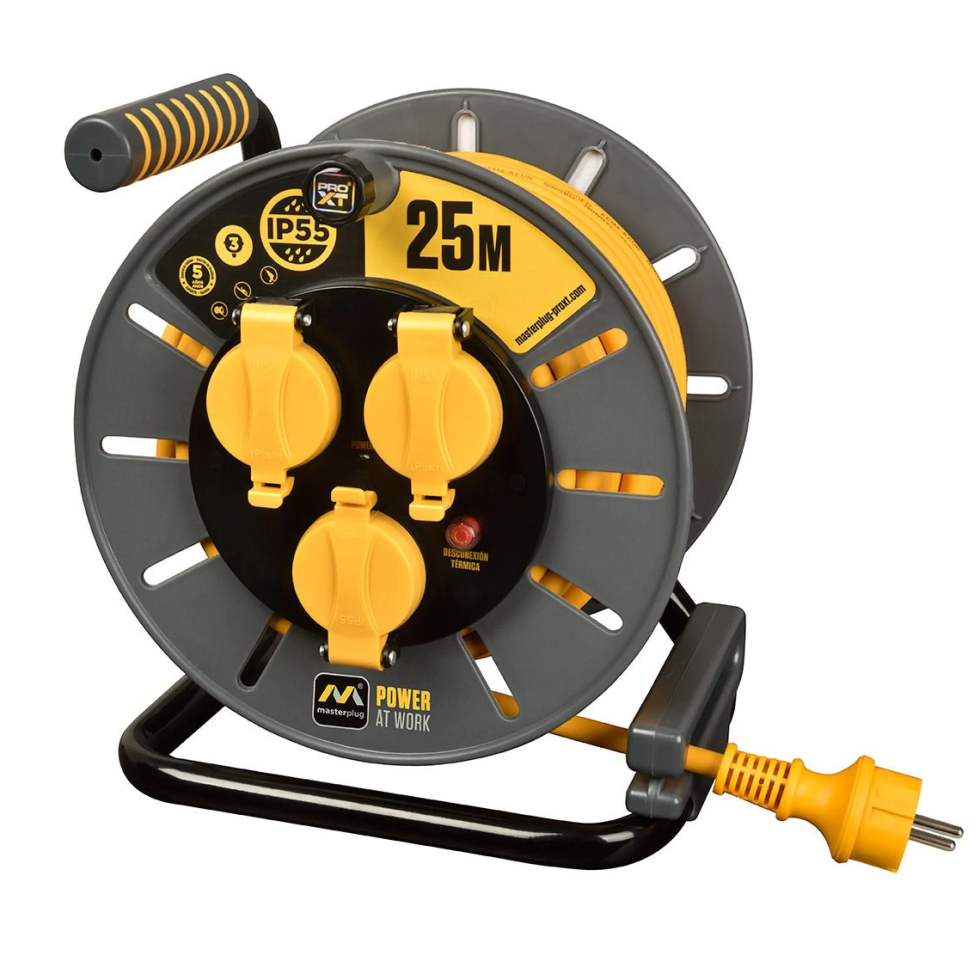 Enrollacables Pro-XT - 3 tomas - Cable alta visibilidad 3x1,5mm2 - 25m - IP55