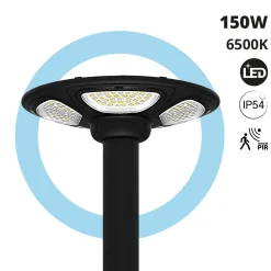 Farola Solar LED 150W con Base Rellenable de Agua o Arena | 6500K IP54 · Mando y Sensor PIR