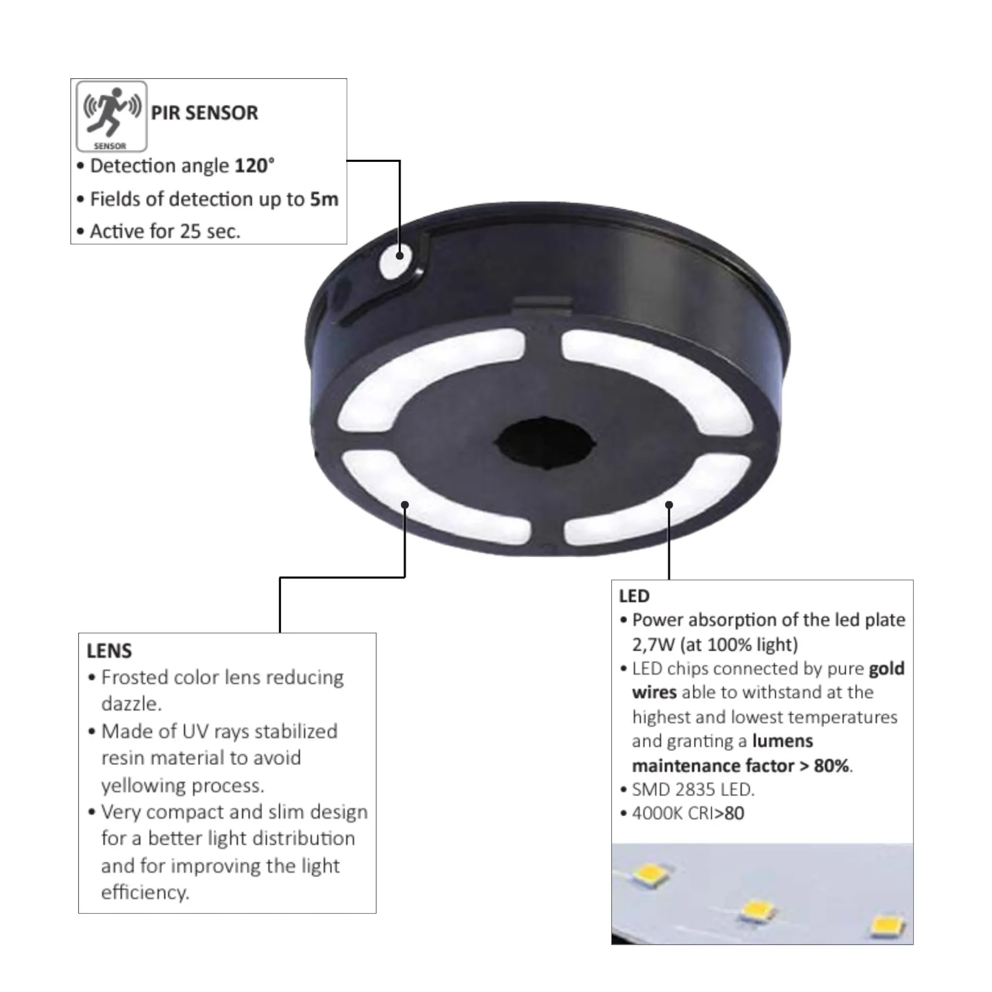 Farol de pie solar "MINILOT/ROSETTA" con sensor PIR - 4000K - 2 modos de funcionamiento
