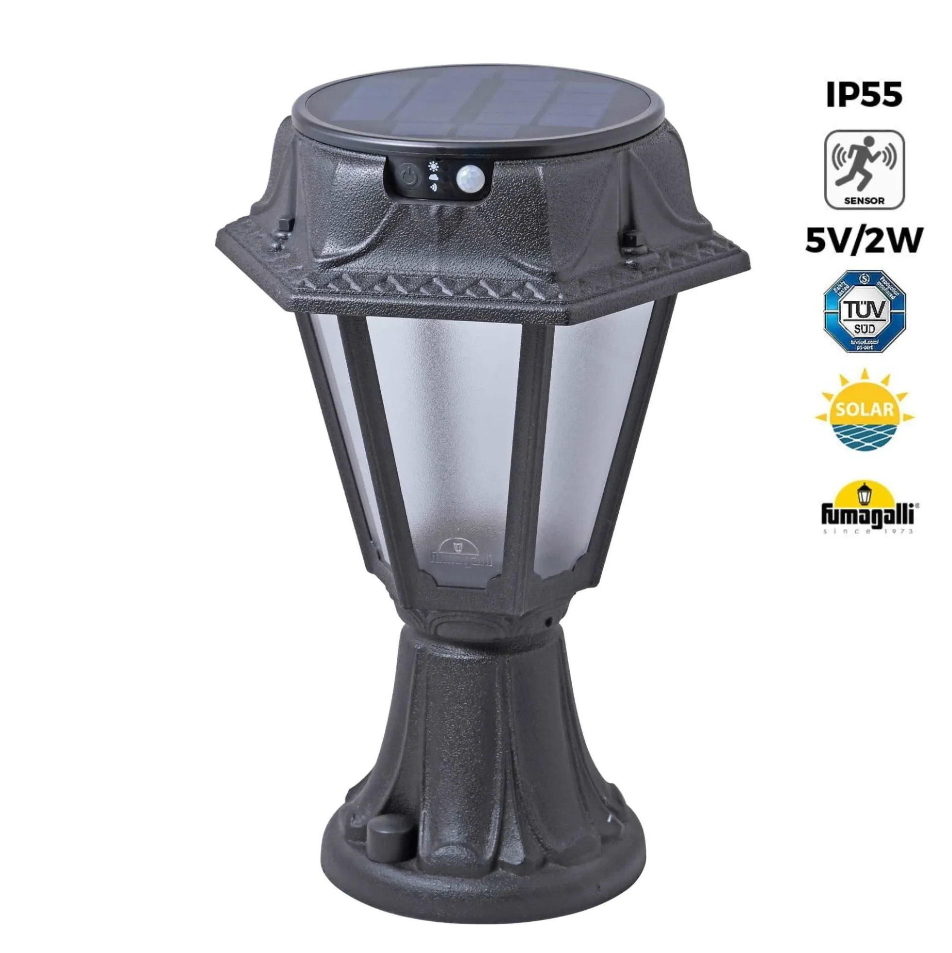 Farol de pie solar "MINILOT/ROSETTA" con sensor PIR - 4000K - 2 modos de funcionamiento