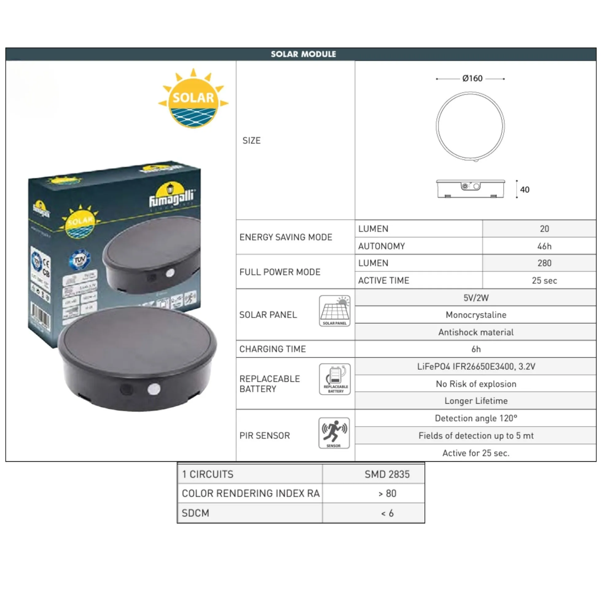 Farol de pie solar "MINILOT/ROSETTA" con sensor PIR - 4000K - 2 modos de funcionamiento