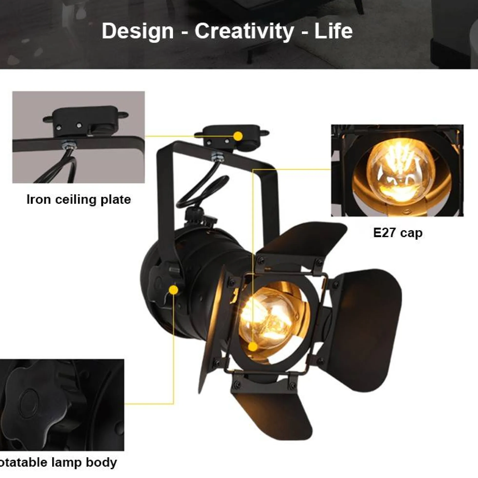 Foco carril monofásico orientable "Cinema" - E27