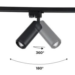 Foco de carril monofásico con ángulo lumínico ajustable y articulado de 8W zoom
