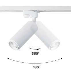 Foco de carril monofásico con ángulo lumínico ajustable y articulado de 8W zoom