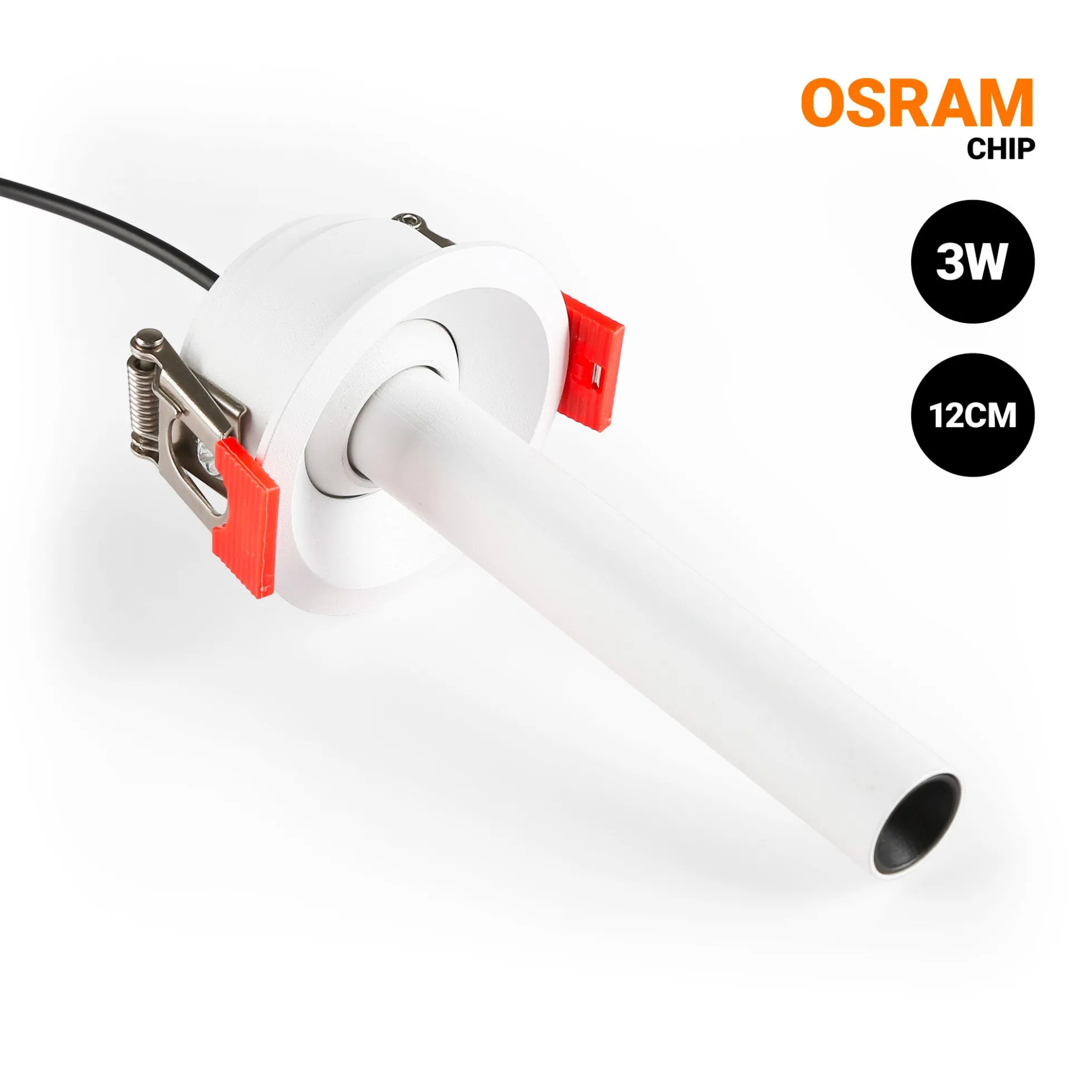 Foco de techo LED empotrable 3W - Extensible 120mm - Orientable - Chip OSRAM - 2700K