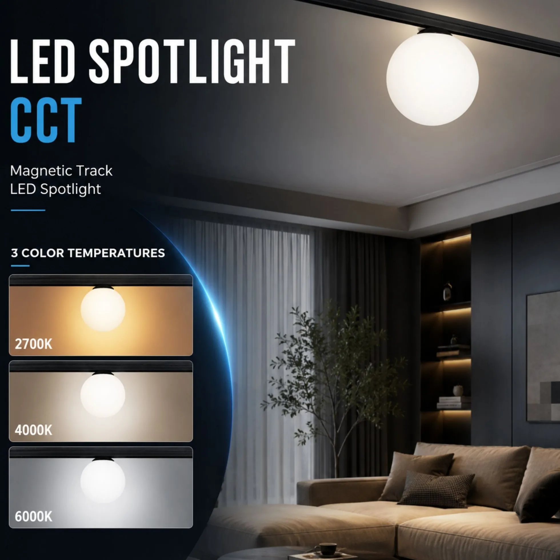 Foco LED "BALL" para carril magnetico 6W - 10mm - CCT + SMART - 48V