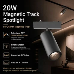 Foco LED orientable para carril magnético - 20W - 26mm - 24° - CCT + SMART - 48V