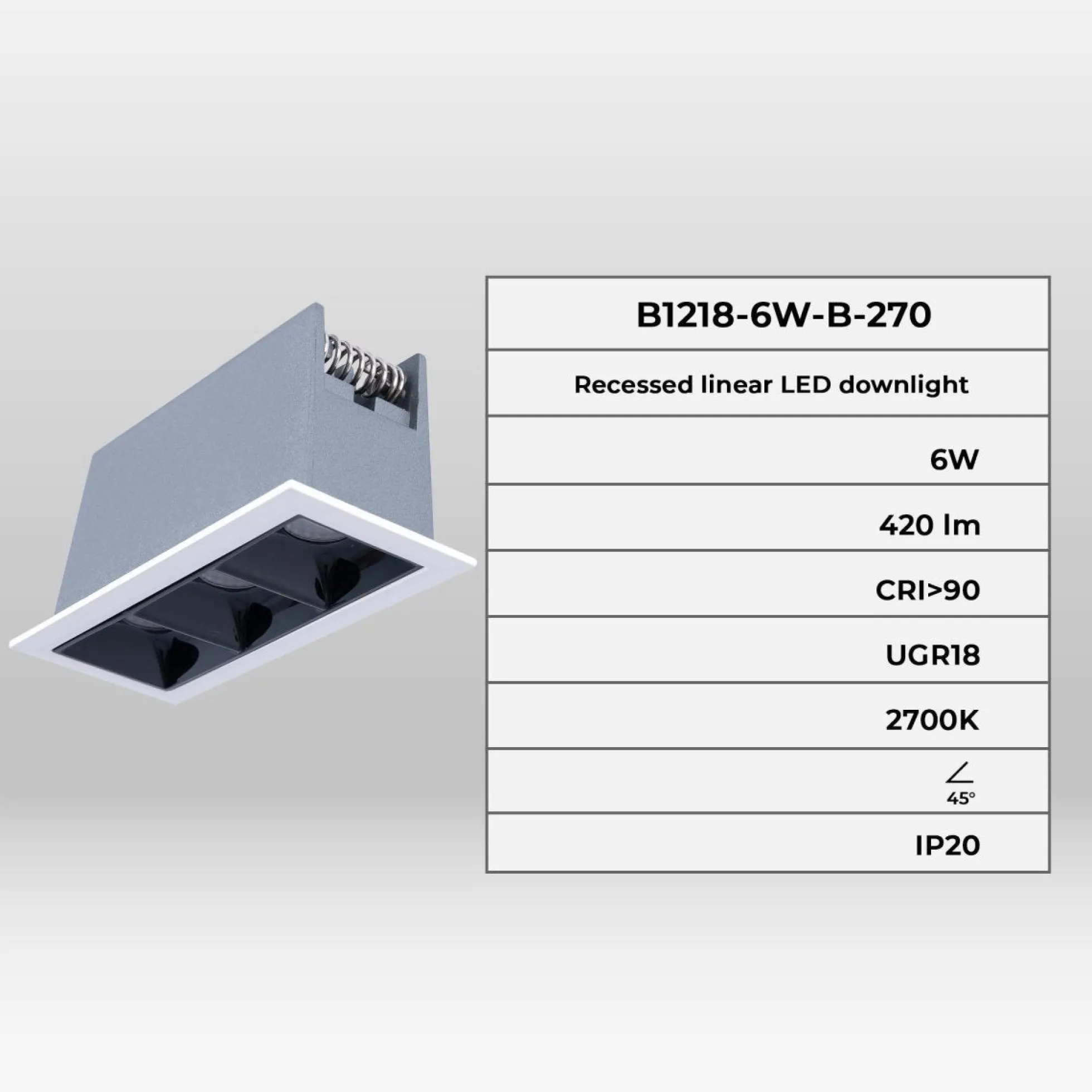 Foco lineal LED empotrable triple 6W - UGR18 - CRI90 - Chip OSRAM