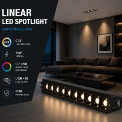 Foco lineal LED empotrable 14W - CCT - UGR18 - CRI90 - IP20