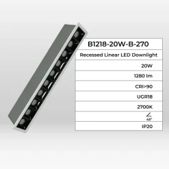 Foco lineal LED empotrable 20W - UGR18 - CRI90 - Chip OSRAM