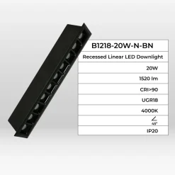 Foco lineal LED empotrable 20W - UGR18 - CRI90 - Chip OSRAM