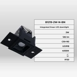 Foco lineal LED trimless / integración - 2W - UGR18 - CRI90