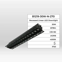 Foco lineal LED trimless / integración - 30W - UGR18 - CRI90