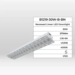Foco lineal LED trimless / integración - 30W - UGR18 - CRI90