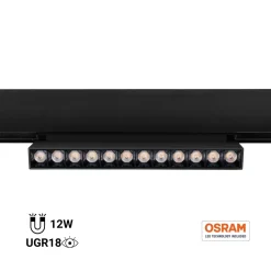 Foco lineal orientable para carril magnético 48V- 12W - Chip OSRAM  - UGR18