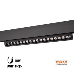 Foco lineal orientable para carril magnético 48V - 18W - Chip OSRAM - UGR18 - CRI90
