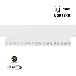 Foco lineal orientable para carril magnético 48V CCT - 18W - Regulación DALI-2 - UGR18