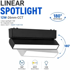 Foco lineal orientable para carril magnético - 12W - 120º - 26mm - CCT + SMART - 48V