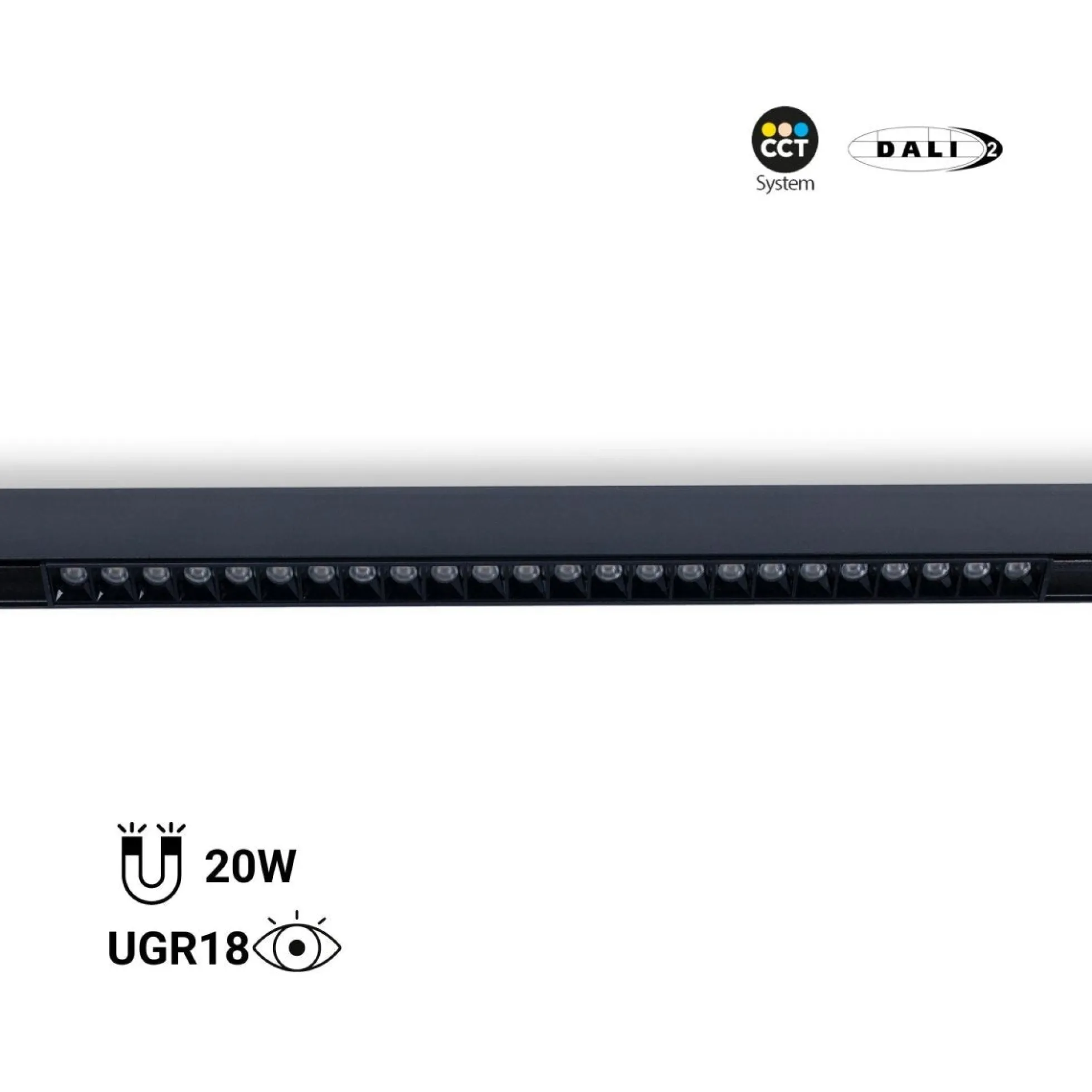 Foco lineal para carril magnético 48V CCT - 20W - Regulación DALI-2 - UGR18