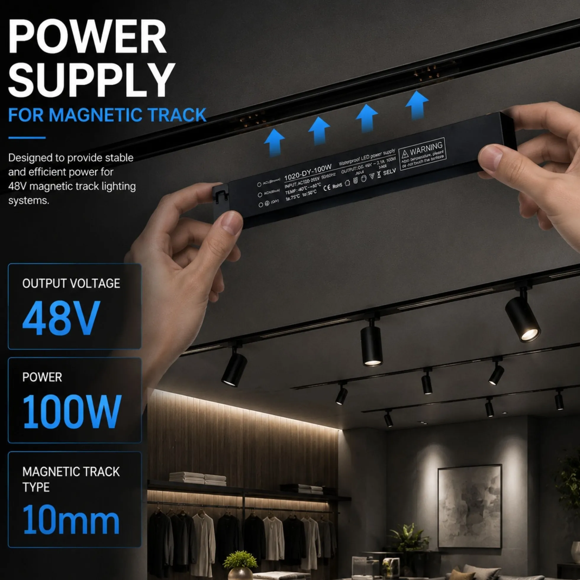 Fuente de alimentación para carril magnético - 10mm - 100W - 48V