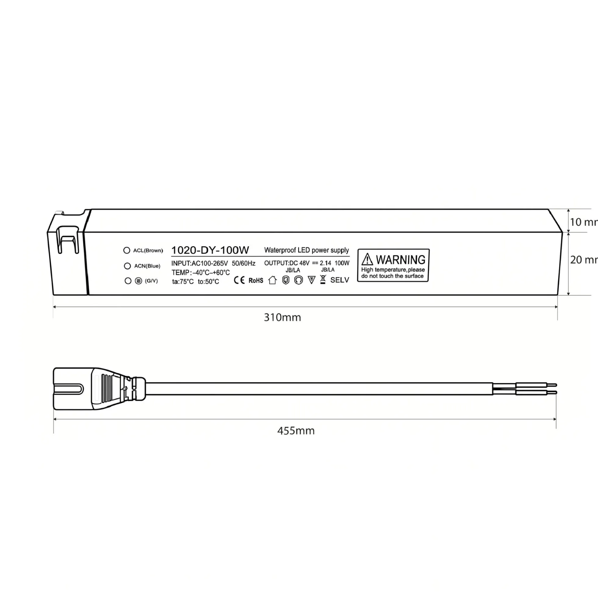 Fuente de alimentación para carril magnético - 10mm - 100W - 48V