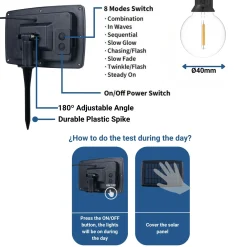 Guirnalda solar exterior - 25 Bombillas LED filamento E10 - IP44 - 9,2 metros