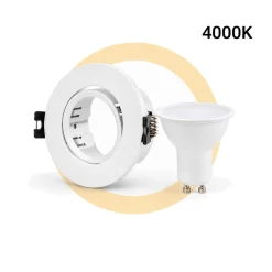 KIT - Aro downlight basculante Ø75mm + Bombilla GU10 5W + Casquillo GU10